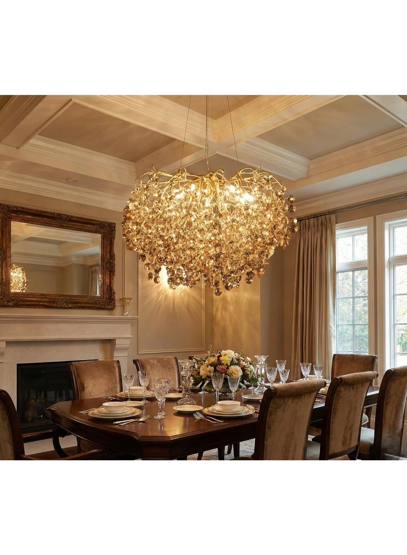 المفتاحة ثريا شجرة ذهبية كريستالية بقطر 800 مم مزودة بإضاءة LED - ثريا دائرية فاخرة لغرفة المعيشة، غرفة الطعام، غرفة النوم، وفوق الطاولة - مصباح سقف معلق عصري مزخرف - Image 3